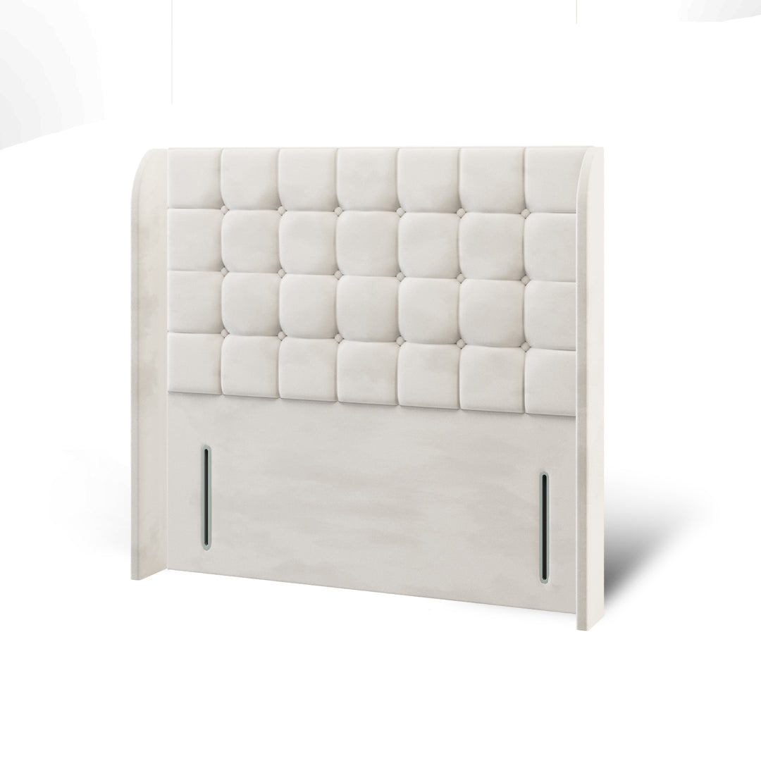 Cubic Large Buttoned Fabric Upholstered Top Curve Winged Headboard with Ottoman Storage Bed Base & Mattress