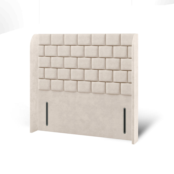 Cubed Fabric Upholstered Top Curve Winged Headboard