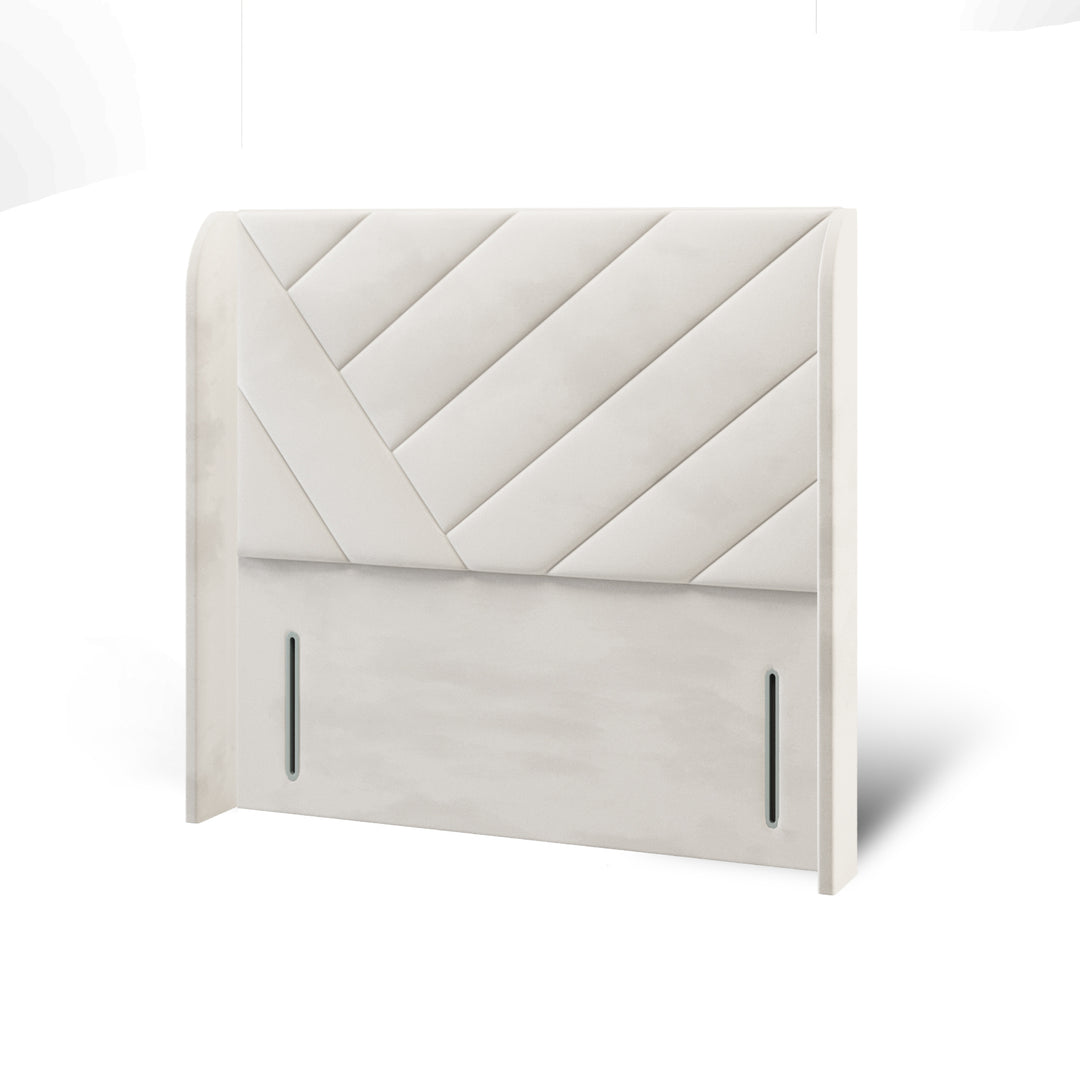 Multi Diagonal Panels Fabric Upholstered Top Curve Winged Headboard