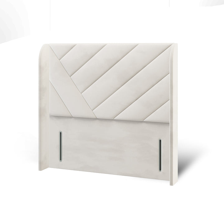 Multi Diagonal Panels Fabric Upholstered Top Curve Winged Headboard