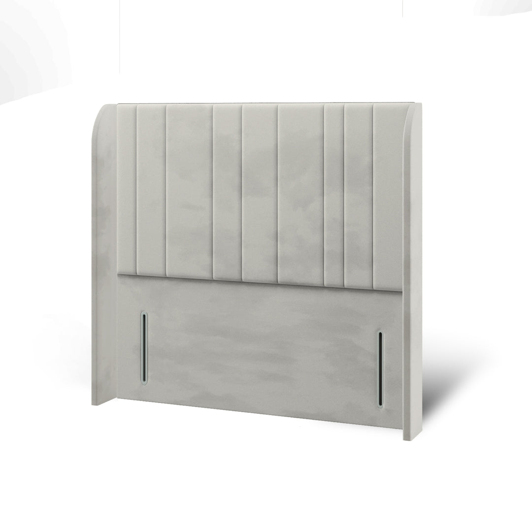 Multi Vertical Panels Fabric Upholstered Top Curve Winged Headboard with Divan Bed Base & Mattress