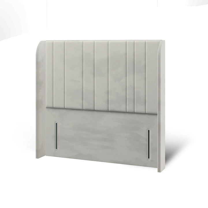 Multi Vertical Panels Fabric Upholstered Top Curve Winged Headboard with Divan Bed Base & Mattress