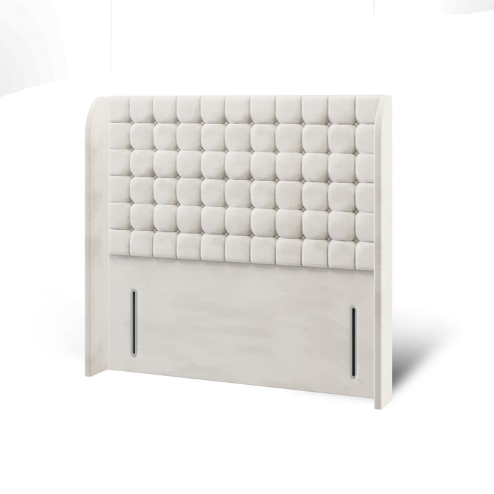 Cubic Small Buttoned Fabric Upholstered Top Curve Winged Headboard