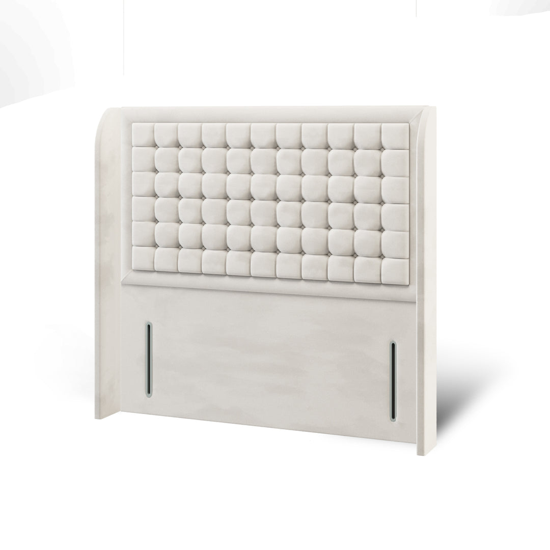 Cubic Small Border Fabric Upholstered Top Curve Winged Headboard with Divan Bed Base & Mattress