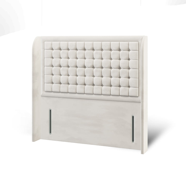 Cubic Small Border Fabric Upholstered Top Curve Winged Headboard with Divan Bed Base & Mattress