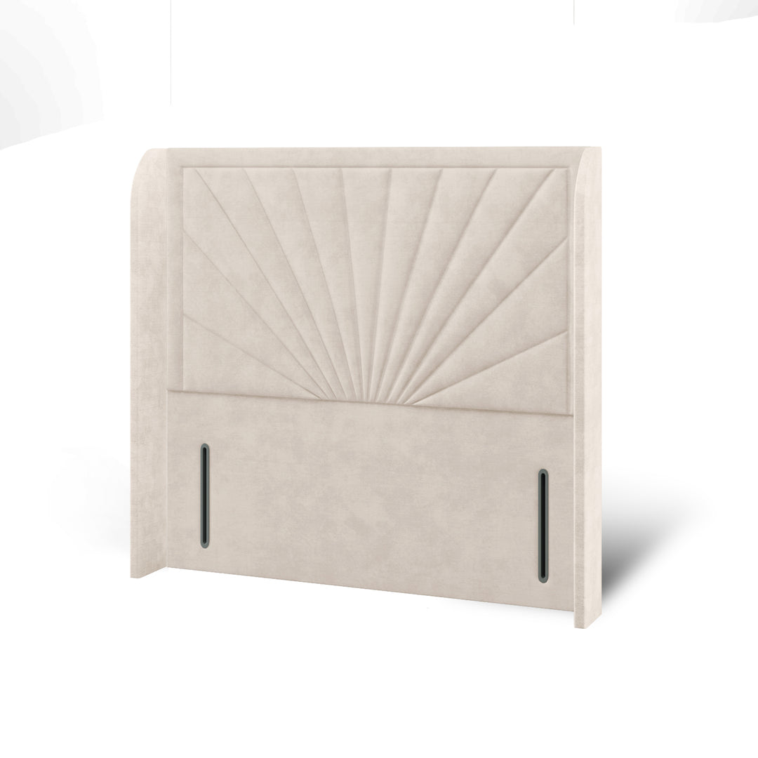 Sunrise Fabric Upholstered Top Curve Winged Headboard with Divan Bed Base & Mattress
