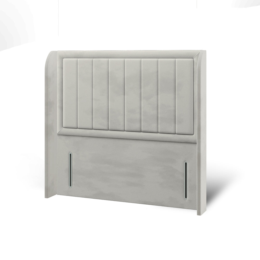 Vertical Panels Border Fabric Upholstered Top Curve Winged Headboard