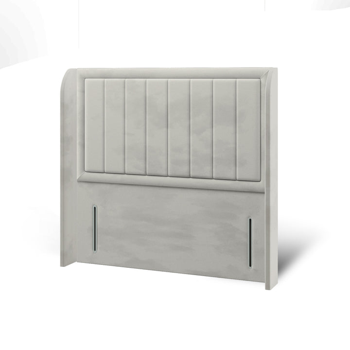 Vertical Panels Border Fabric Upholstered Top Curve Winged Headboard