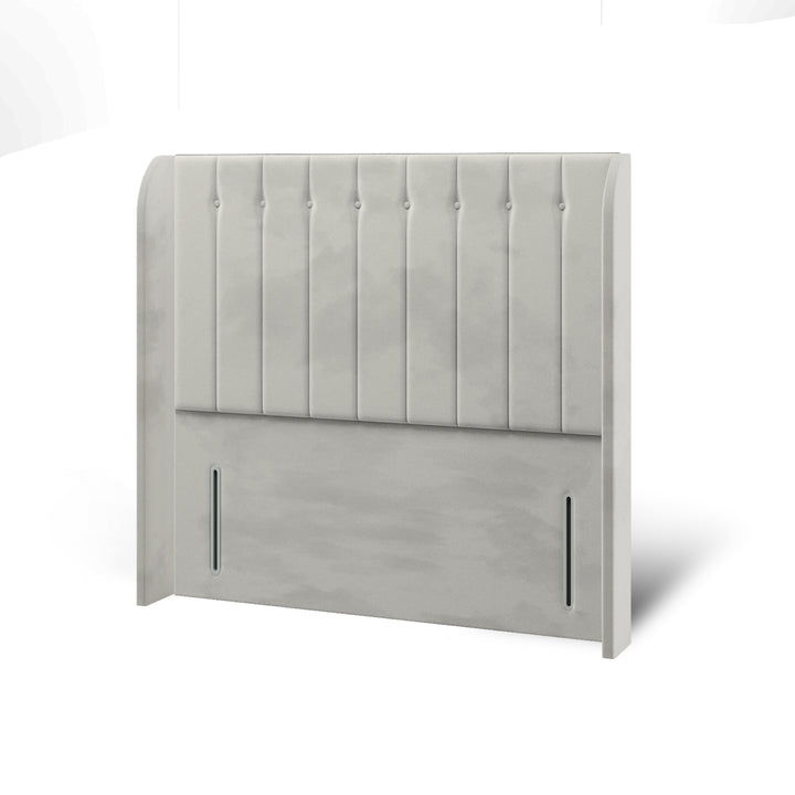Vertical Panels Buttoned Fabric Upholstered Top Curve Winged Headboard