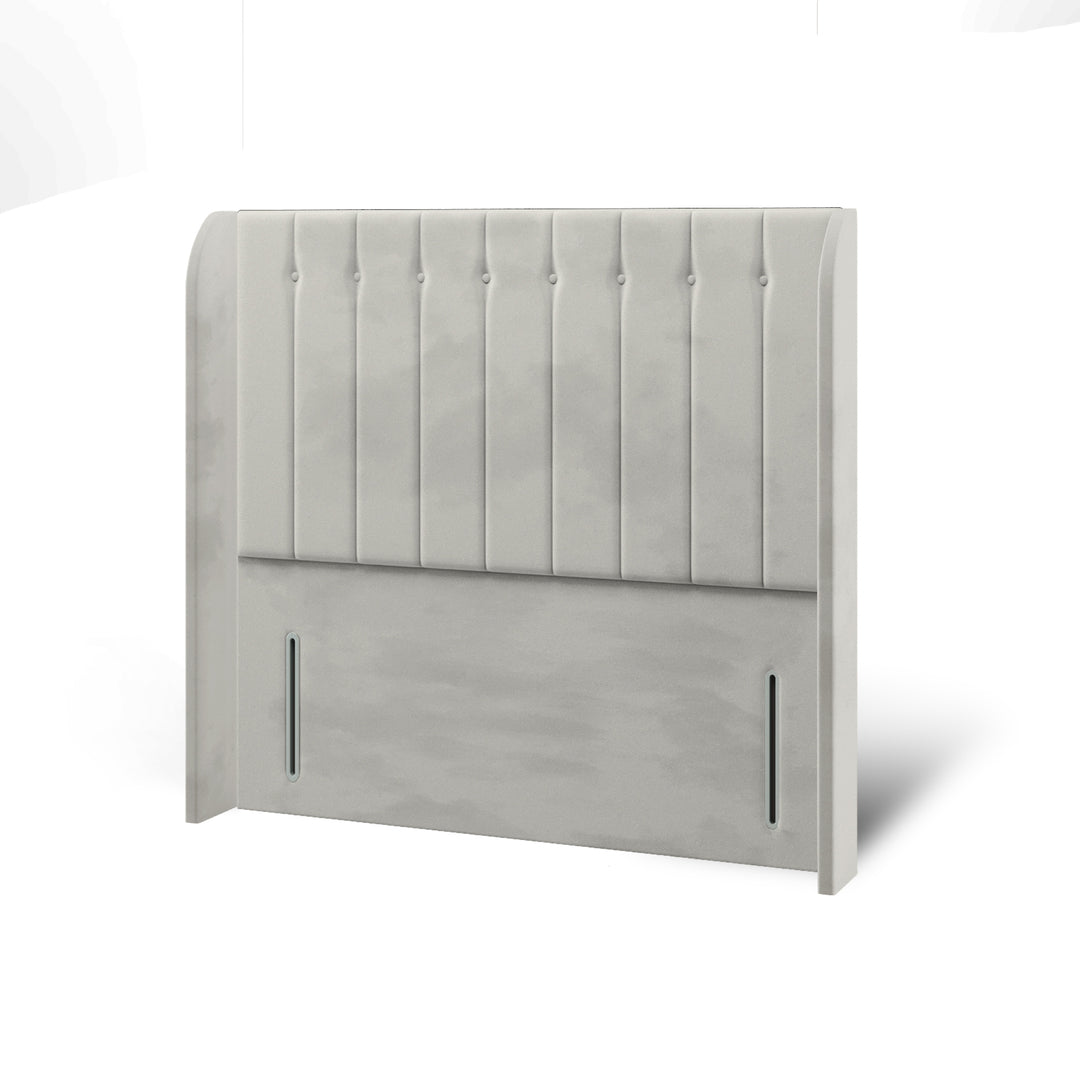 Vertical Panels Buttoned Fabric Upholstered Top Curve Winged Headboard with Ottoman Storage Bed Base & Mattress