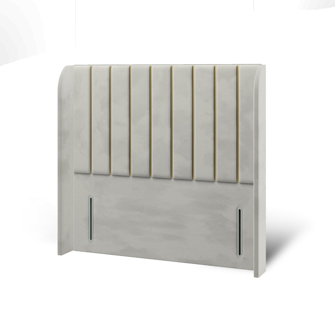 Vertical Panels Gold Strip Fabric Upholstered Top Curve Winged Headboard