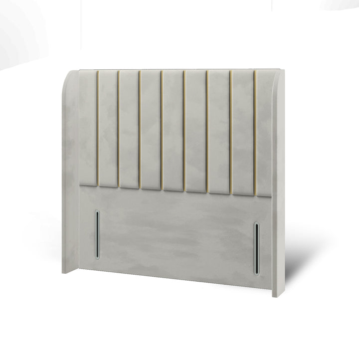 Vertical Panels Gold Strip Fabric Upholstered Top Curve Winged Headboard