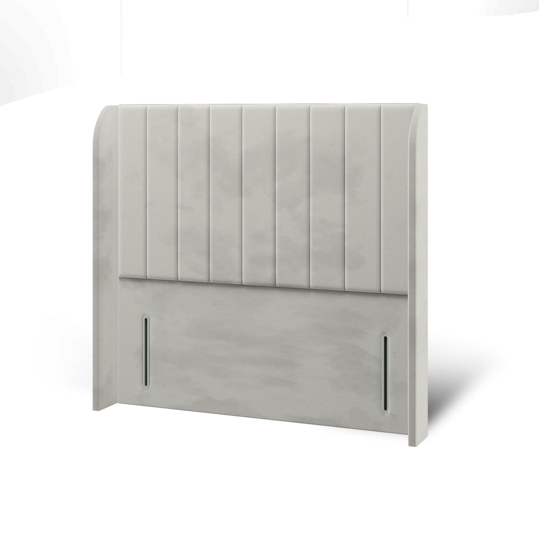 Vertical Panels Fabric Upholstered Top Curve Winged Headboard with Divan Bed Base & Mattress
