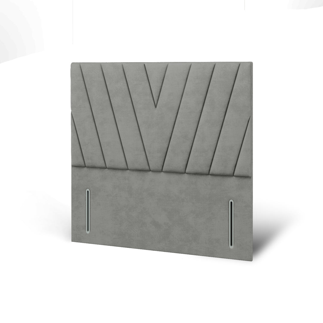 V Design Fabric Upholstered Floor Standing Headboard with Divan Bed Base & Mattress