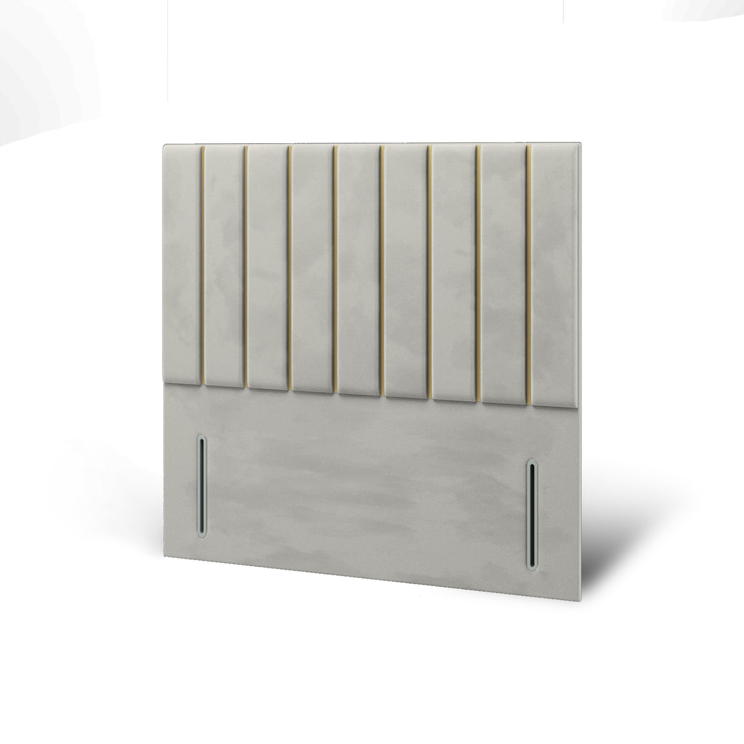 Vertical Panels Gold Strips Fabric Upholstered Floor Standing Headboard