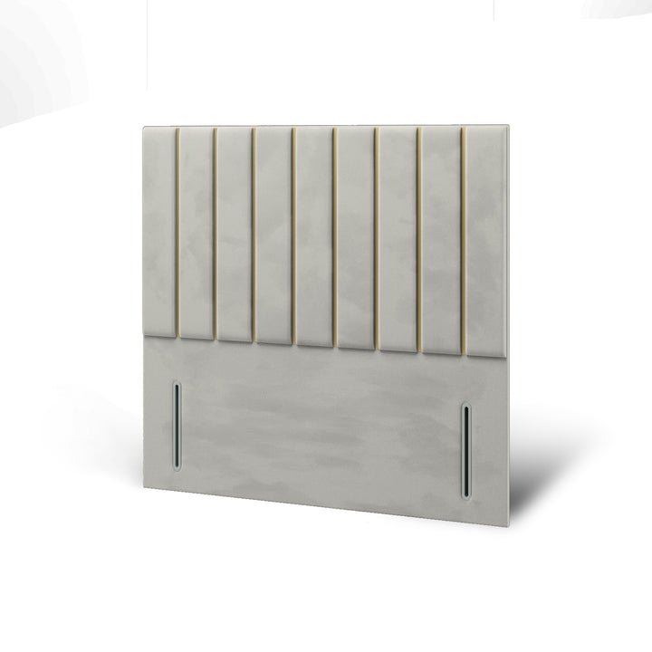 Vertical Panels Gold Strips Fabric Upholstered Floor Standing Headboard