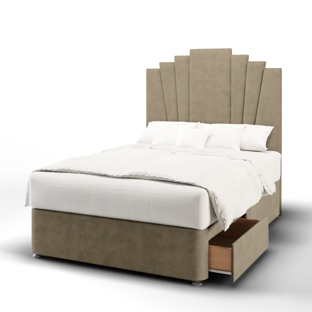 Gatsby Fabric Upholstered Floor Standing Headboard with Divan Bed Base & Mattress