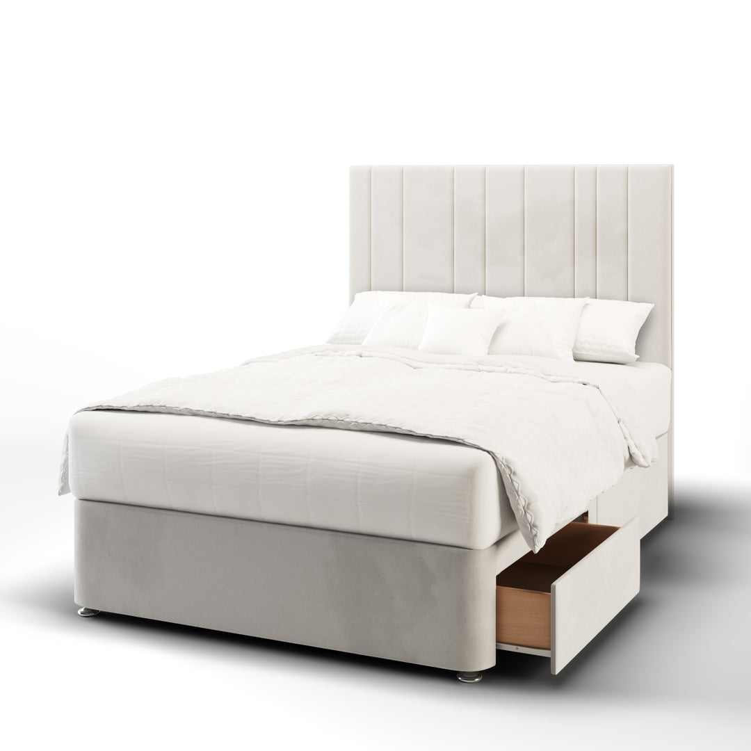Multi Vertical Panels Fabric Upholstered Floor Standing Headboard with Divan Bed Base & Mattress