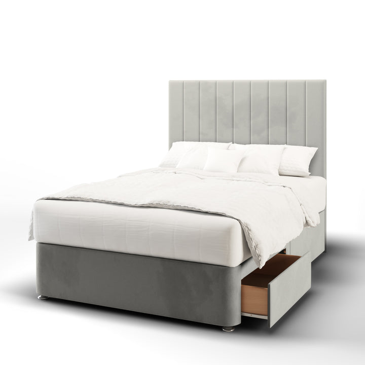 Vertical Panels Fabric Upholstered Floor Standing Headboard with Divan Bed Base & Mattress