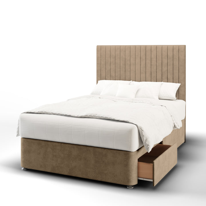 Fluted Fabric Upholstered Floor Standing Headboard with Divan Bed Base & Mattress