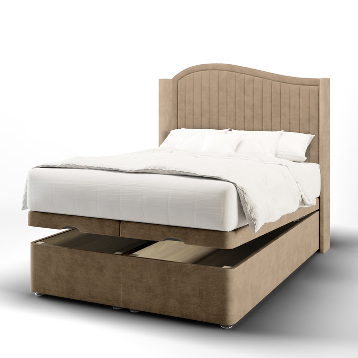 Wave Fabric Upholstered Straight Winged Headboard with Ottoman Storage Bed Base & Mattress