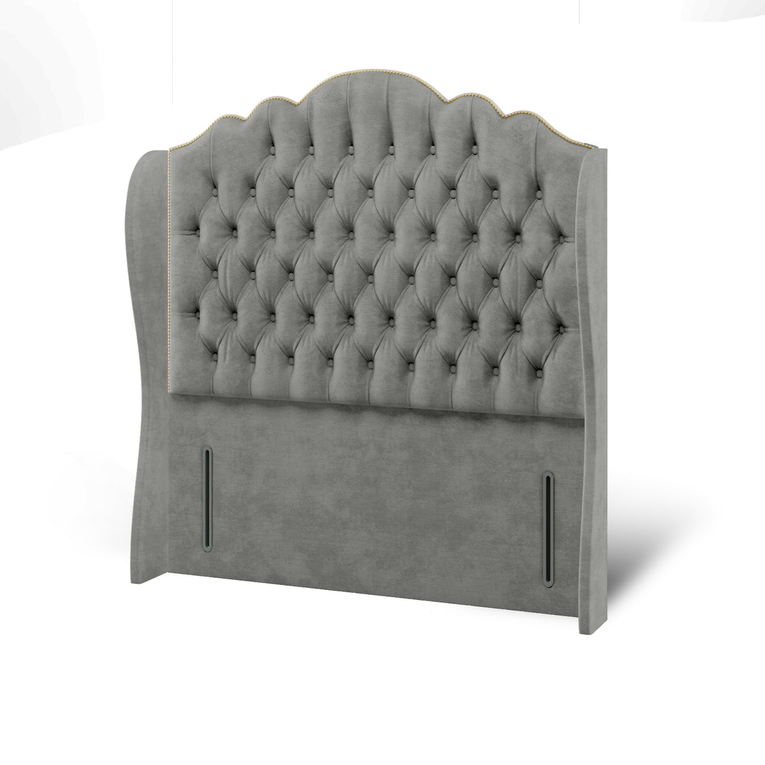 Amelia Chesterfield Fabric Upholstered Middle Curve Winged Headboard with Ottoman Storage Bed Base & Mattress