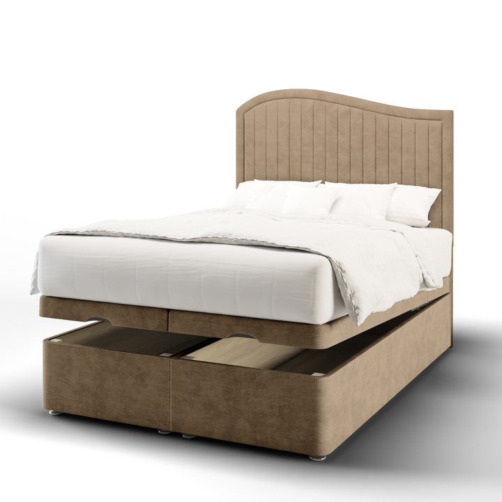 Wave Fabric Upholstered Floor Standing Headboard with Ottoman Storage Bed Base & Mattress