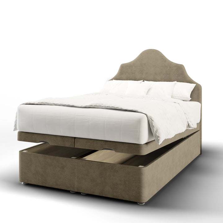 Ophelia Fabric Upholstered Floor Standing Headboard with Ottoman Storage Bed Base & Mattress