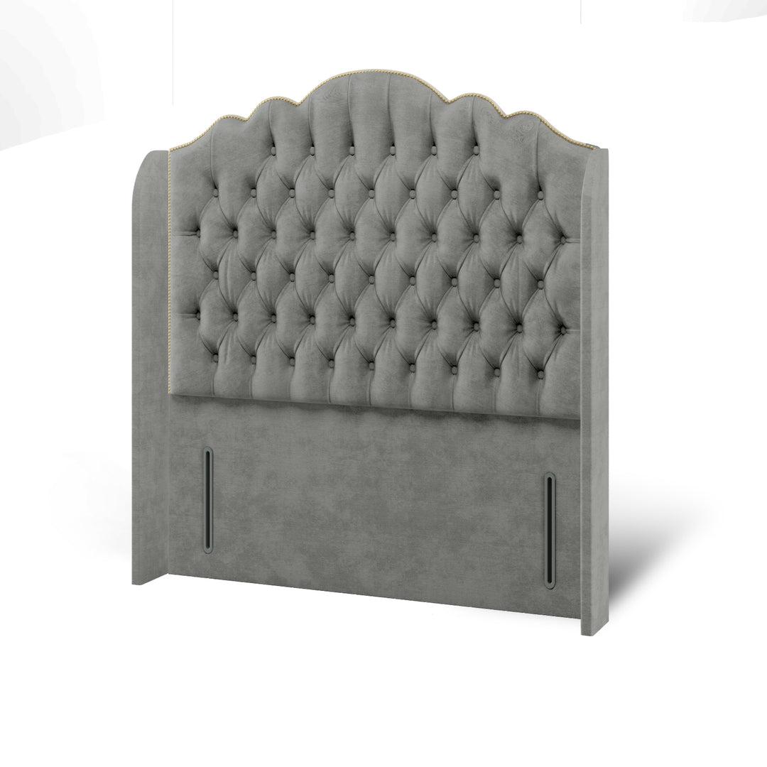 Amelia Chesterfield Fabric Upholstered Top Curve Winged Headboard with Ottoman Storage Bed Base & Mattress