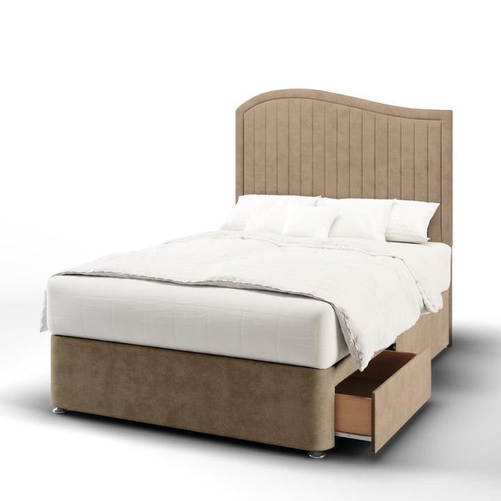 Wave Fabric Upholstered Floor Standing Headboard with Divan Bed Base & Mattress