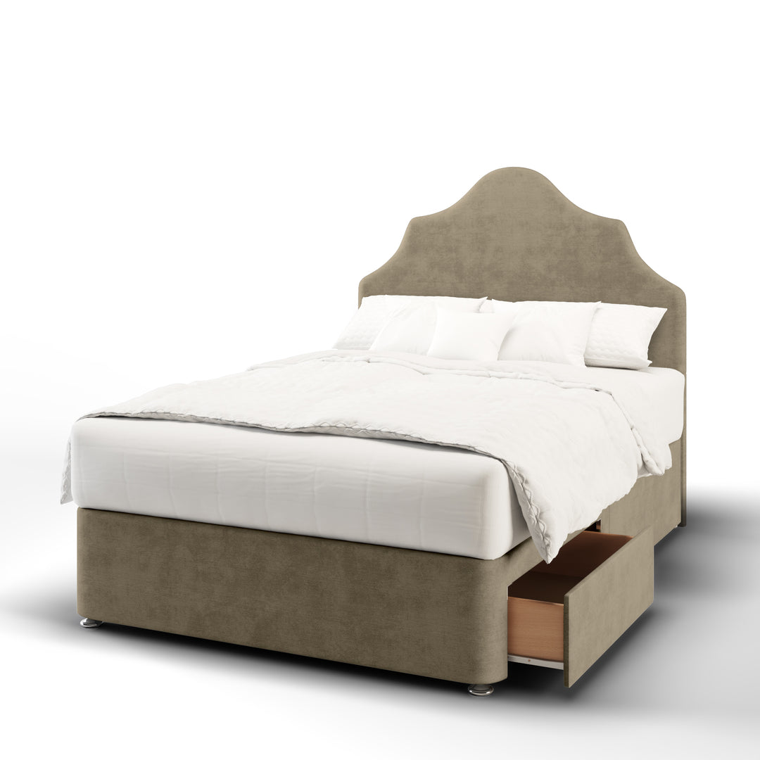 Ophelia Fabric Upholstered Floor Standing Headboard with Divan Bed Base & Mattress